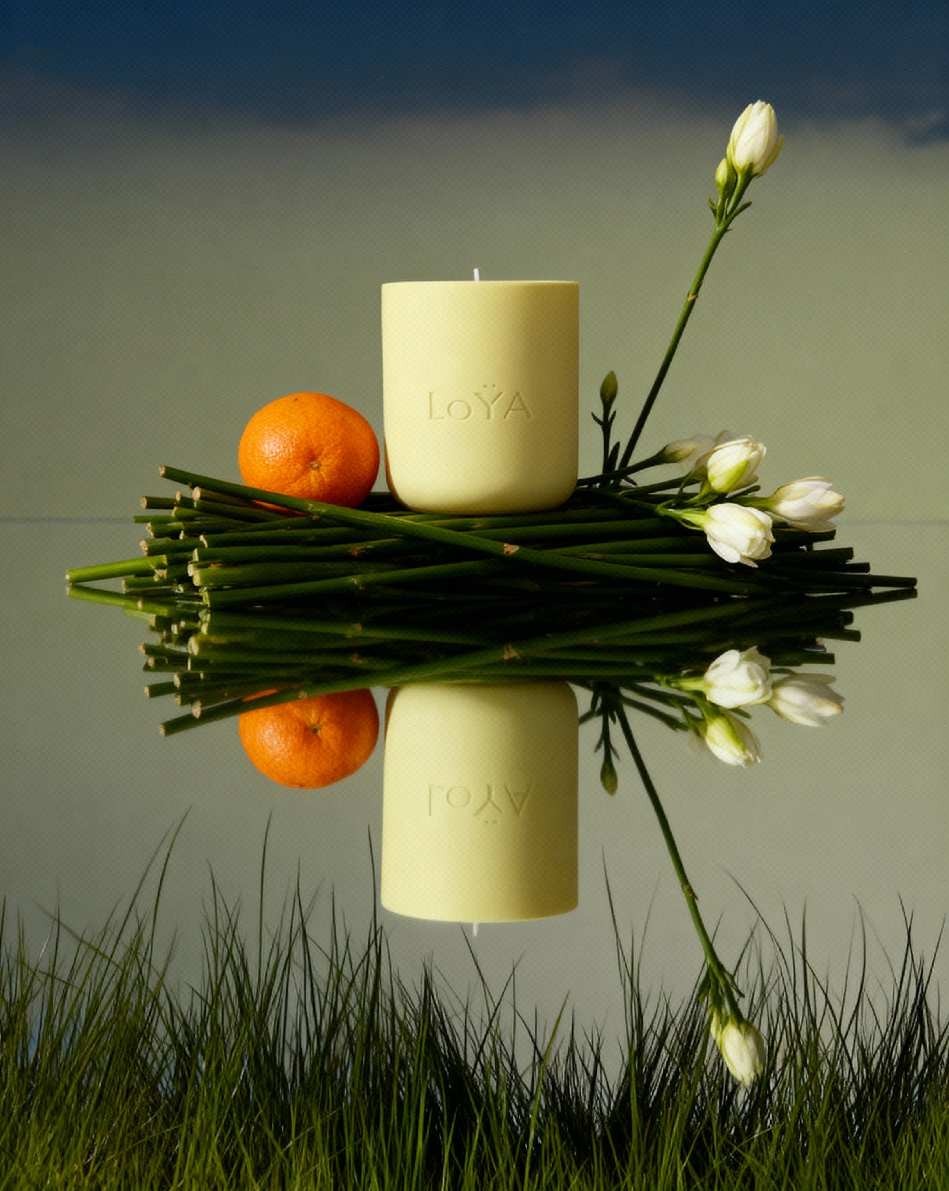 LoYA Tangerine – Buttery Pastel Yellow Jar, Burnt Orange Wax